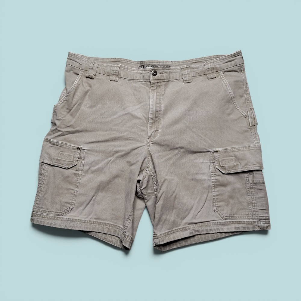 Duluth Trading Co Cargo Shorts Mens 46 Beige Flex Fire Hose Canvas Work Stretch